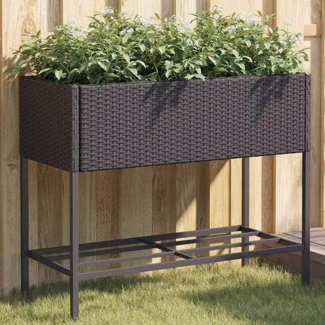Berkfield Home Garden Planters with Shelf, 2 Piece Set, Black, W/D/H: 90 x 40 x 75 cm