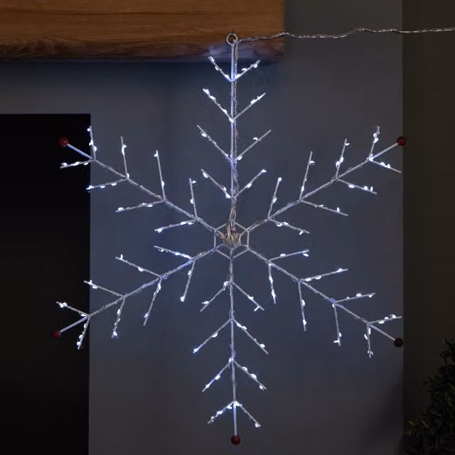 Samuel Alexander White Metal Christmas Snowflake with 132 Multi-Action LEDs, W: 50 cm x H: 50 cm
