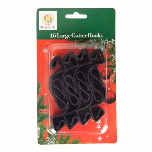 SHATCHI 16-Piece Black Plastic Gutter Hooks for Outdoor Hanging Christmas String and Rope Lights – 5