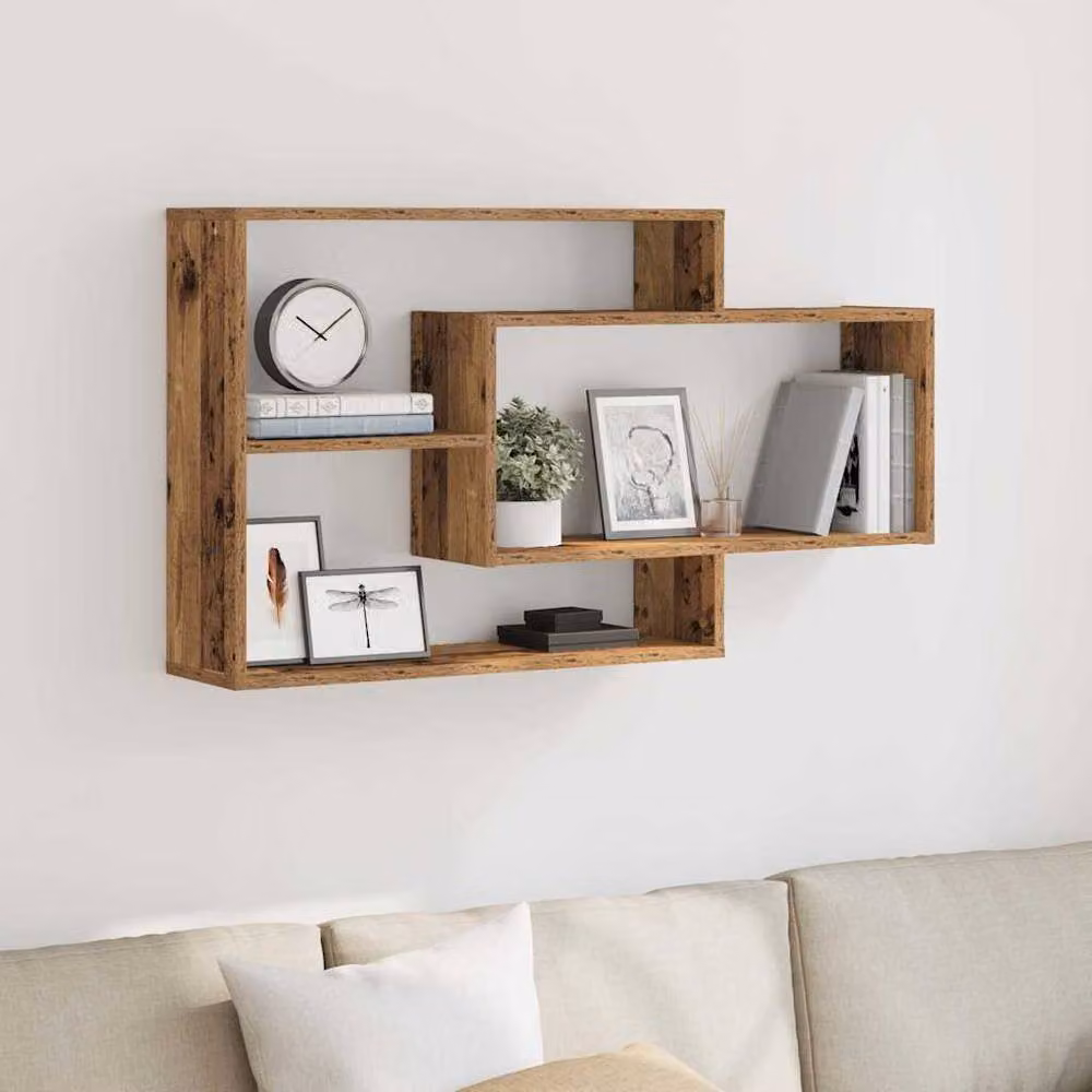Berkfield Home Wall Shelf in Old Wood Brown, W/D/H: 104 x 20 x 58.5 cm – 3