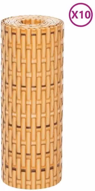 Berkfield Home Decorative Balcony Screens, 10 Pack, Light Brown Poly Rattan, H: 255 cm x W: 19 cm