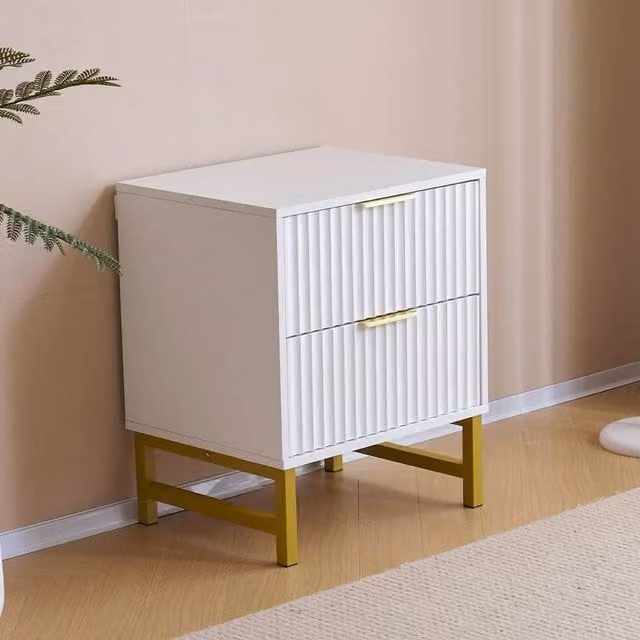KOSY KOALA Modern White Bedside Table with 2 Drawers and Gold Metal Legs, W: 40.0 cm, D: 40.0 cm, H: 63.5 cm