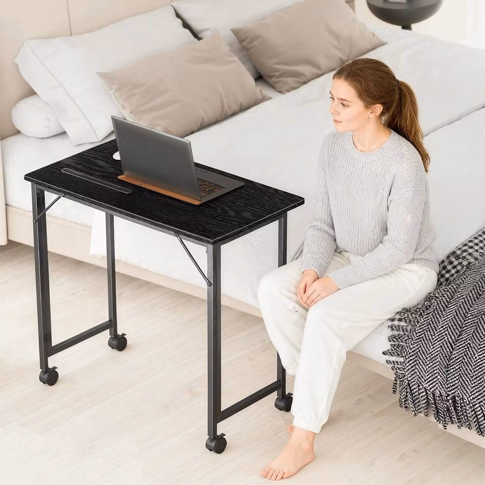 Wyld Haus Schut Black Wood Effect Folding Writing Desk with Lockable Castors W/D/H: 80 x 62 x 75 cm – 8