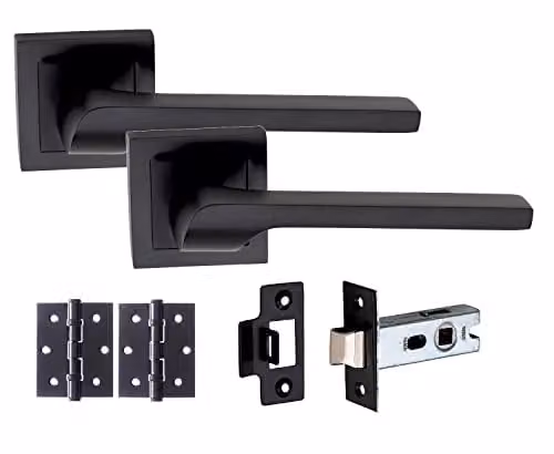 Golden Grace Sigma Door Handle Set with Square Rose in Matt Black