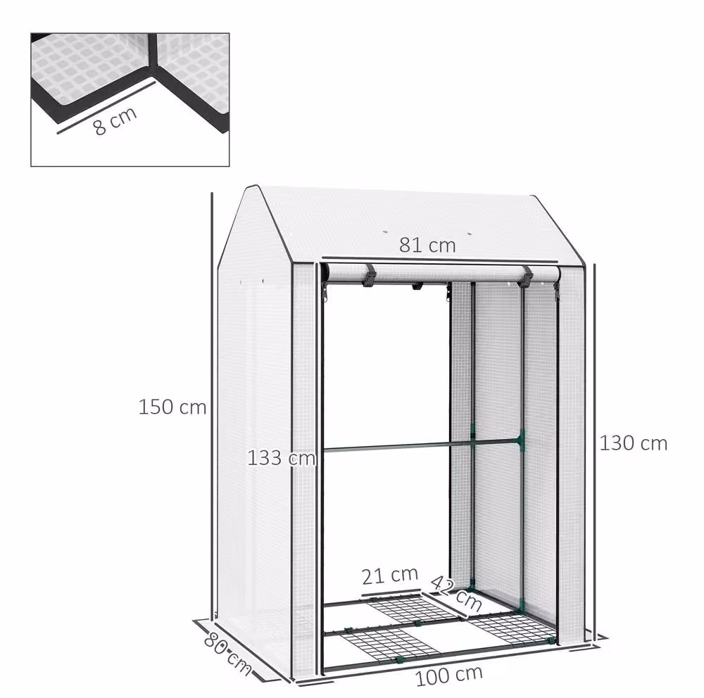 STILVORA Mini Greenhouse with 4 Shelves and 8 Vents, White – 2