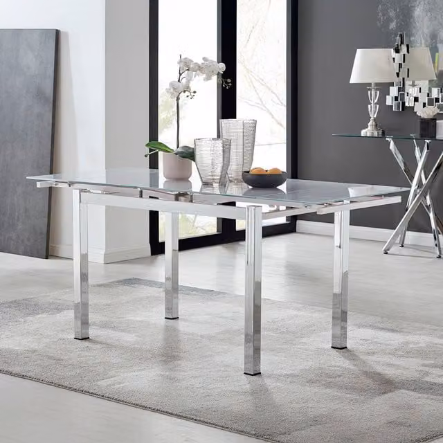 FurnitureboxUK Enna White Glass Extending Rectangular Dining Table with Grey Accents