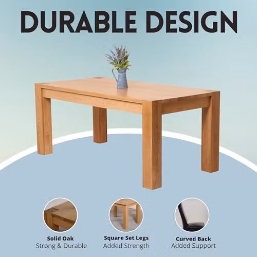 Thats Furniture Kuba Oak Dining Table and 8 Lola Black Leather Chairs Set, W: 180 cm, D: 90 cm, H: 78 cm – 3
