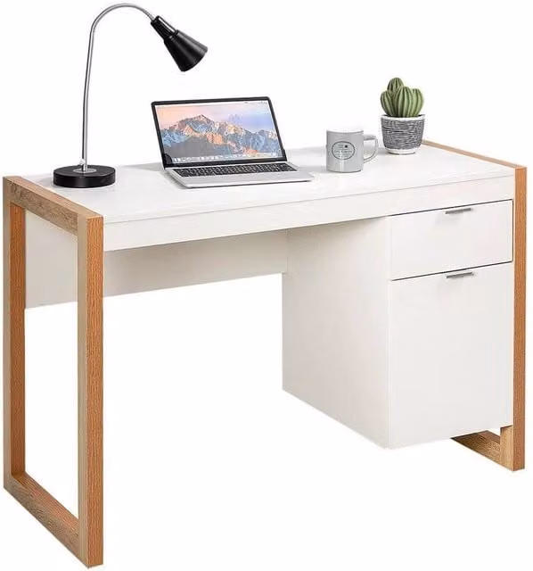KORVIXA Contemporary White Wooden Computer Desk and Laptop Table W/D/H: 100 x 100 x 100 cm – 1