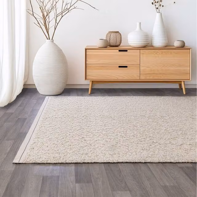 The Rug Shop UK Cream Handmade Modern Plain Viscose Area Rug, W: 160 cm, L: 230 cm – 1