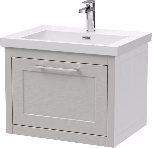 Balterley Blithbury Wall Hung 1 Drawer Vanity Basin Unit in Grey Woodgrain