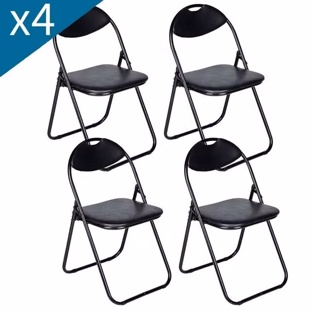 SPETLEK Set of 4 Black Foldable Portable Metal Chairs – 1