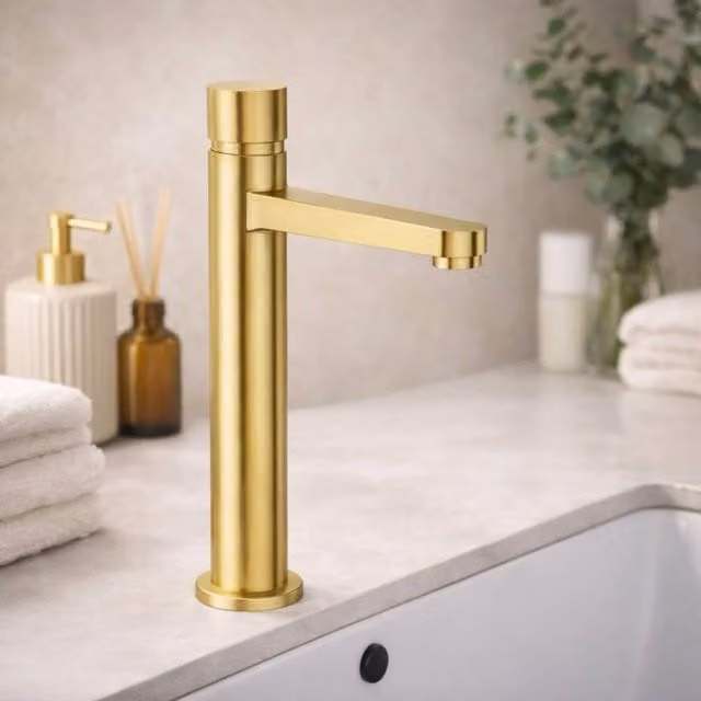 Bathroom Kingdom Koko High Rise Basin Mixer Tap in Brushed Brass Gold