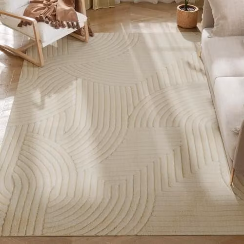 HOMCOM Modern Geometric Non-Slip Plush Rug, Beige, W: 230 cm, D: 160 cm