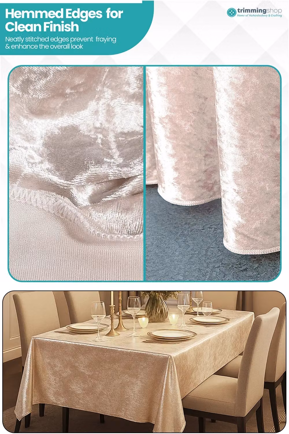 Neel Blue Diamond Velvet Rectangular Tablecloth in Light Pink, W: 228.6 cm x L: 396.24 cm – 3