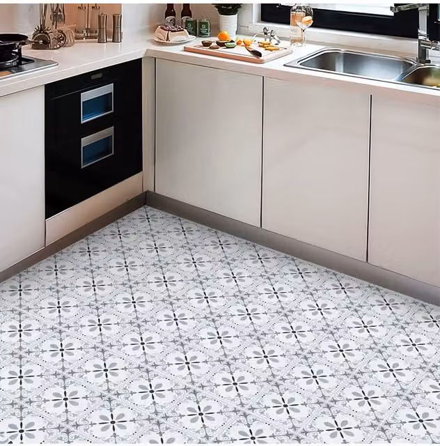 Living and Home 10-Piece Self-Adhesive Floral Pattern PVC Wall and Floor Tile Stickers, Grey, W/D: 20 x 20 cm