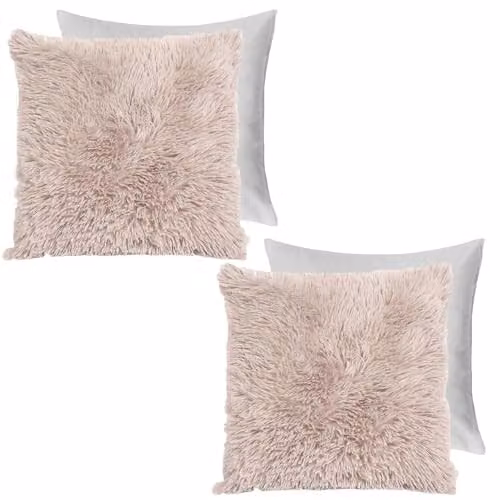 OHS Set of 2 Fluffy Shaggy Square Cushion Covers in Beige, W/D/H: 45 x 45 x 45 cm – 1