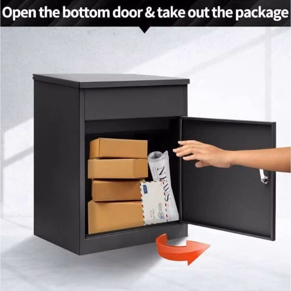 FLAVORA Lockable Wall-Mounted Parcel Drop Box in Grey Galvanised Steel, H 58.0 cm x W 44.5 cm x D 35.0 cm – 6