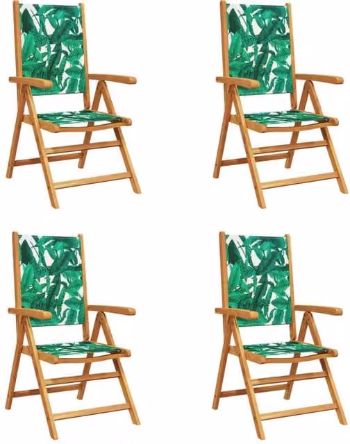 Berkfield Home Set of 4 Reclining Garden Chairs in Green Fabric and Acacia Wood