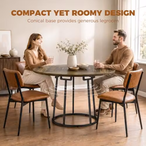 HOMCOM Round Industrial Drop Leaf Dining Table for 4-6 People, Brown and Black, W/D/H: 120 x 120 x 75 cm – 4