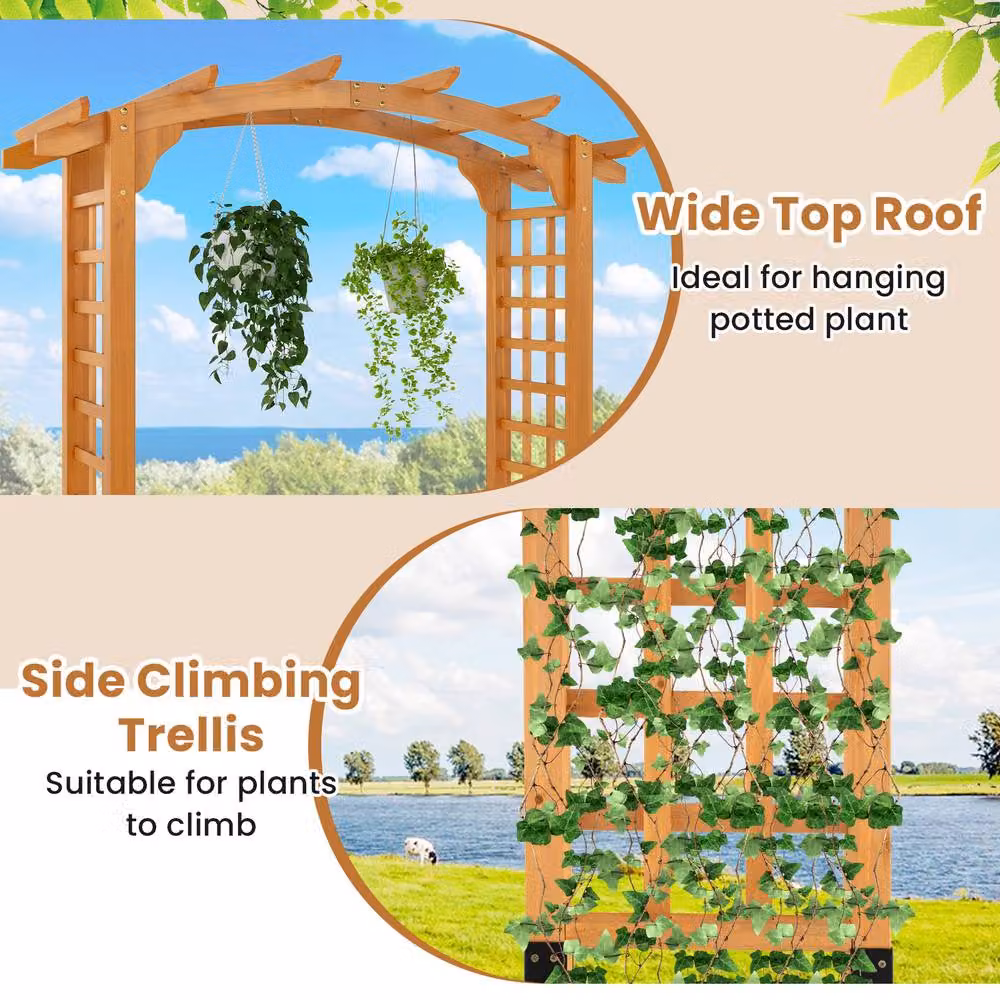 Costway Wooden Garden Arbor Trellis in Natural Brown, H 229 x W 60 x D 60 cm – 5