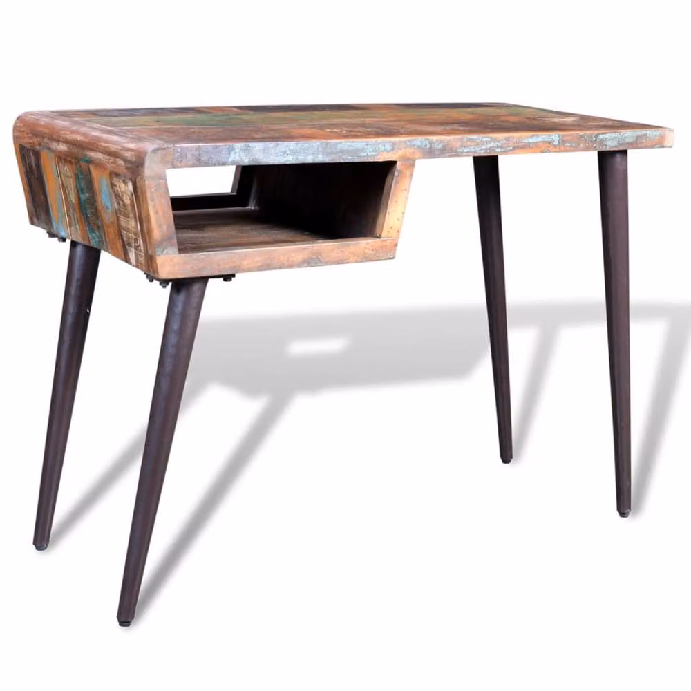 Berkfield Home Industrial Reclaimed Wood Writing Desk with Iron Legs, Multicolour – 2