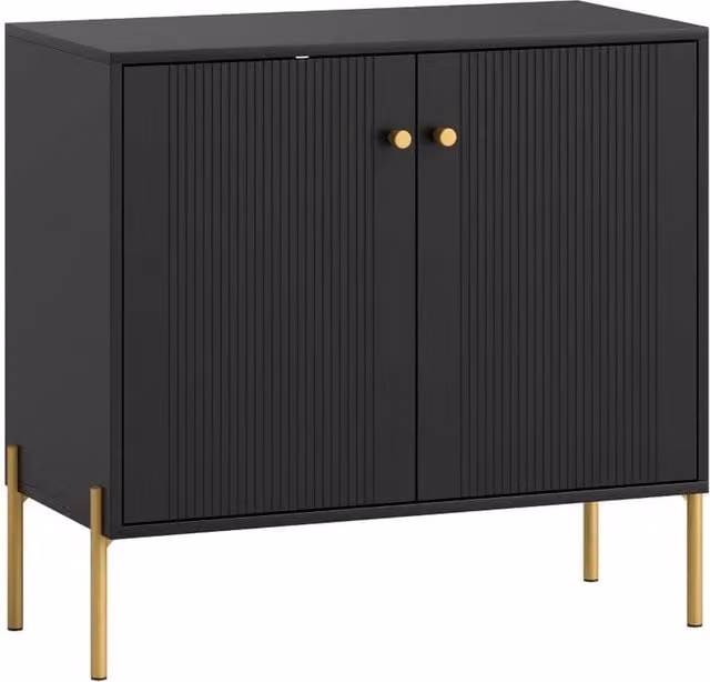 Nordara Black Fluted Sideboard with Gold Handles and Steel Legs – 1