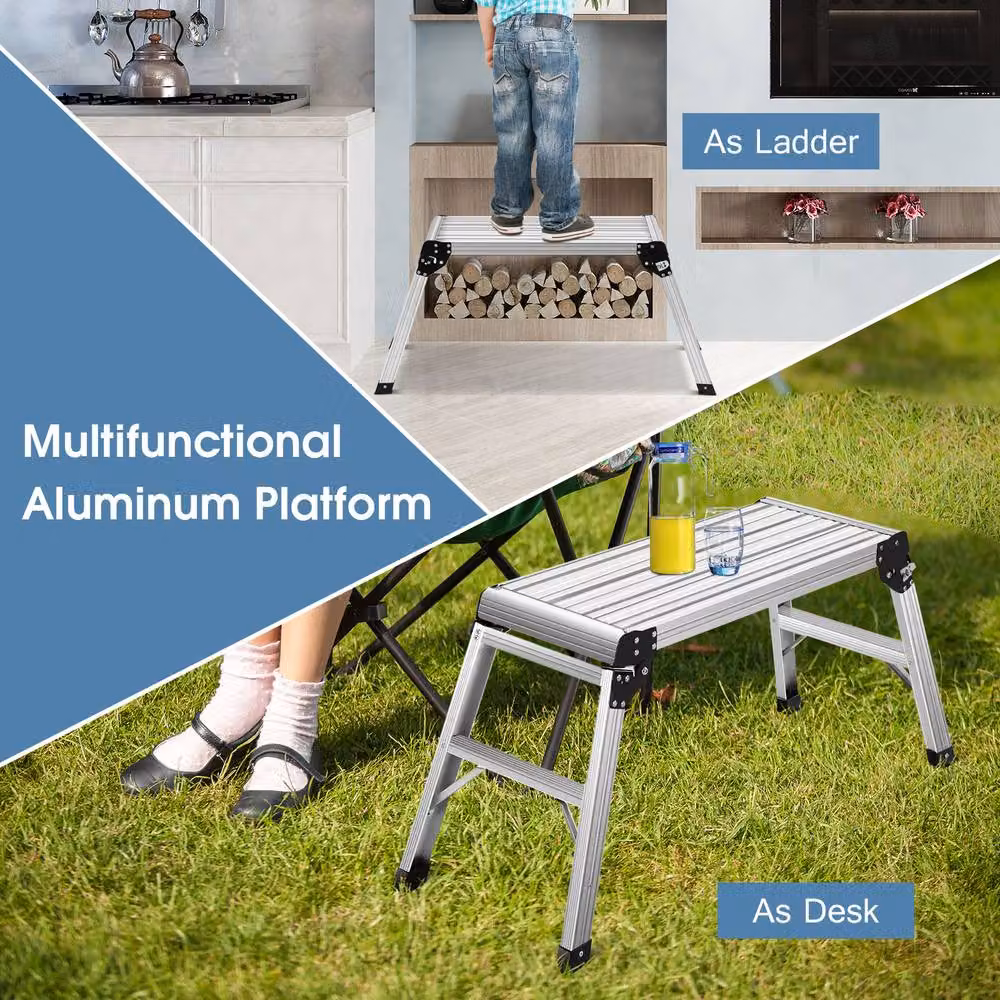 Costway Silver Aluminium Folding Outdoor Step Stool and Platform Ladder with Rubber Feet – 5