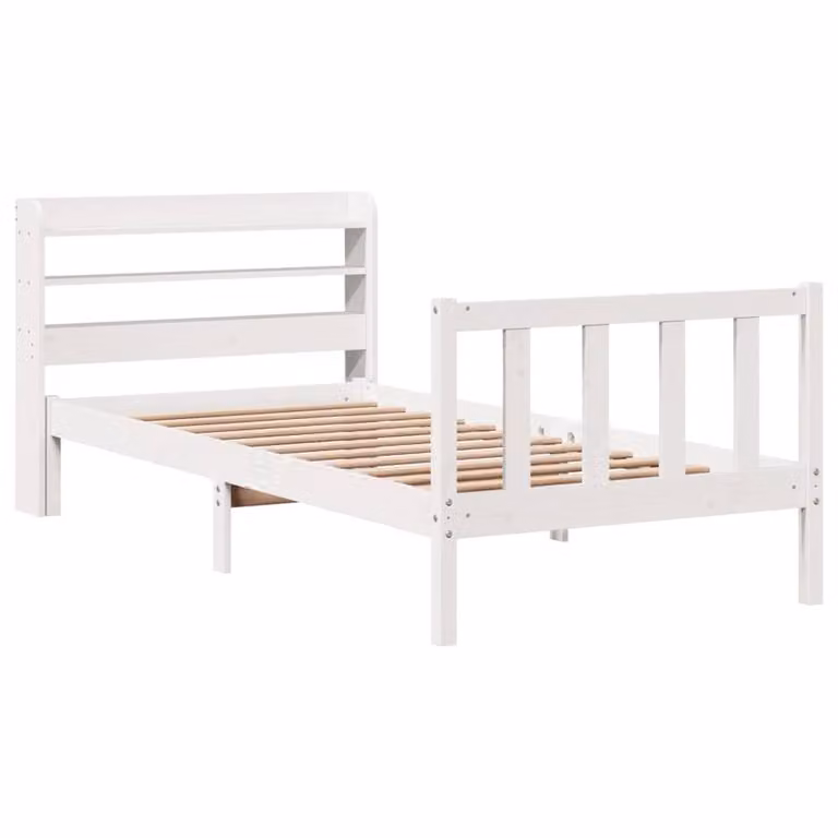 Berkfield Home Single Solid Wood Pine Bed Frame in White, W/D/H: 90 x 190 cm