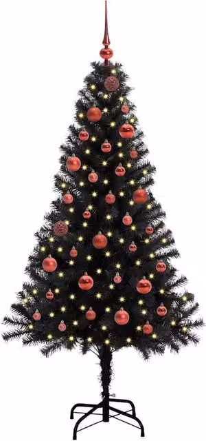 Berkfield Home Lush Christmas Tree with 150 LEDs and Stand, Black, Height: 150 cm