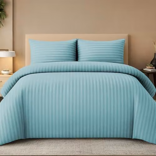 Pamposh Single Satin Stripe Duvet Cover and Pillowcase Set in Turquoise and Green, Microfibre, W/D/H: 135 x 200 cm and 50 x 75 cm – 1