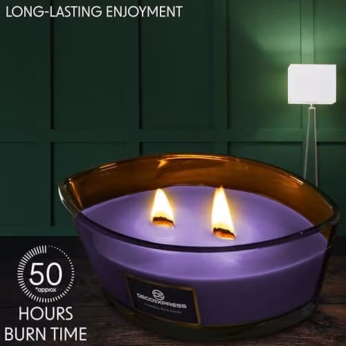 Deco Express Black Cherry Scented Woodwick Candle in Purple with 50 Hour Burn Time – 4