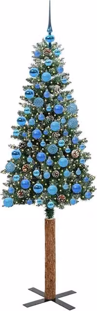 Berkfield Home Elegant Slim Christmas Tree with 300 LEDs in Green and White, Height: 180 cm