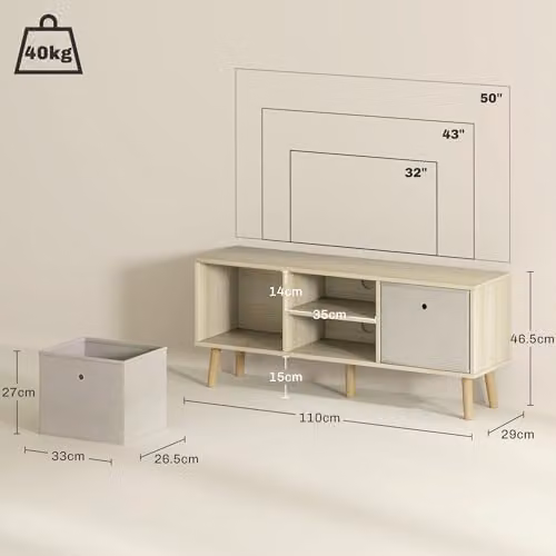 HOMCOM Modern Wood TV Cabinet Stand in Brown, W/D/H: 110 x 29 x 46.5 cm – 6