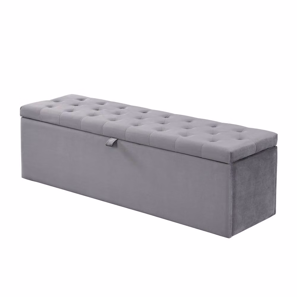 BTM Grey Velvet Upholstered Storage Bench Bed Stool – 2