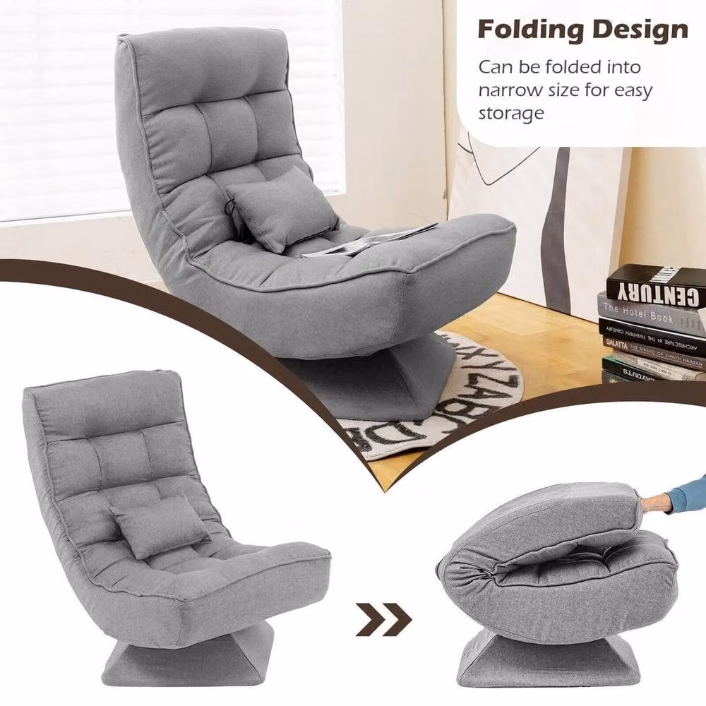 KORVIXA Grey Folding Floor Gaming Chair with 360 Degree Swivel and Headrest – 3