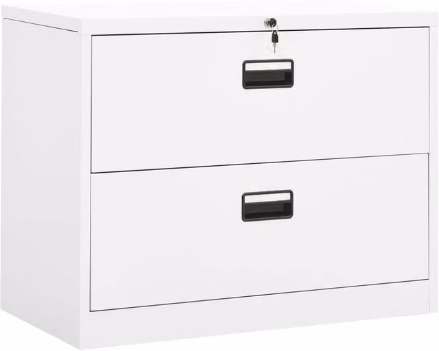 Berkfield Home White Metal Filing Cabinet with Lock W: 90 cm, D: 46 cm, H: 72.5 cm
