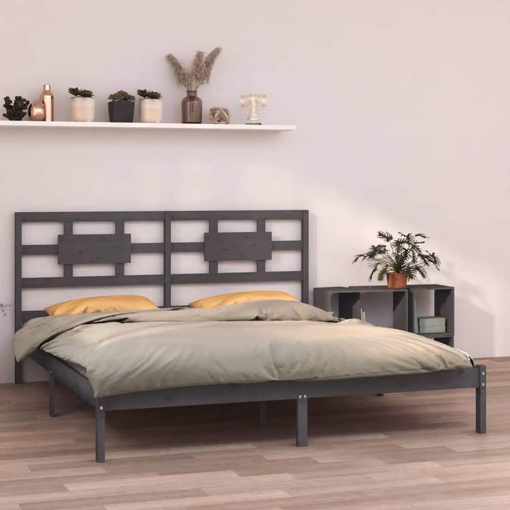 Berkfield Home Beautiful Modern Bed Frame in Grey Solid Pine Wood, W/D/H: 200 x 200 x 205.5 cm – 2