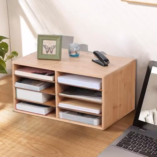 MantraRaj Bamboo Desktop File Sorter with 8 Compartments for A4 Documents, Brown – 3