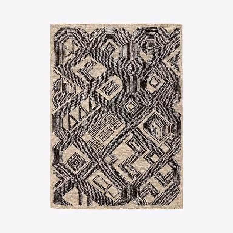 Atkin and Thyme Nina Hand Tufted Geometric Wool Rug in Grey and Black, W: 170 cm, D: 240 cm