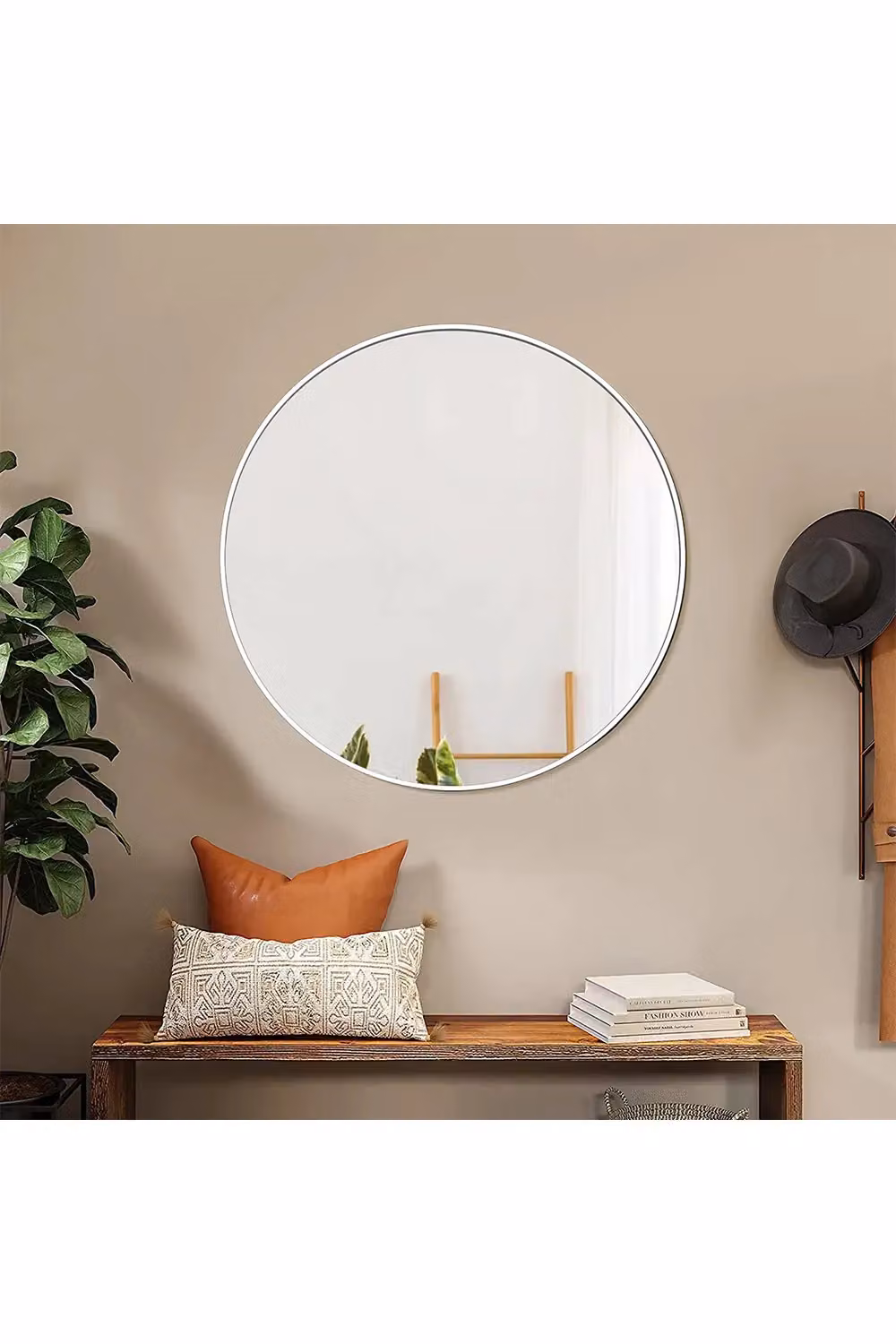 Living and Home Nordic Round Silver Metal Frame Wall Mirror, Diameter: 40 cm – 2