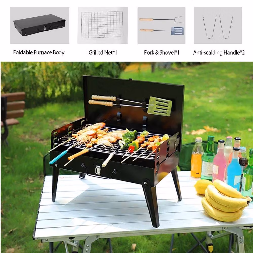 NESTLUNE Portable Folding Charcoal Tabletop BBQ Barbecue in Black, W/D/H: 100 x 15 x 15 cm – 6