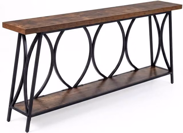 Costway Narrow Industrial Sofa Table with Heavy-Duty Metal Frame in Brown – 1