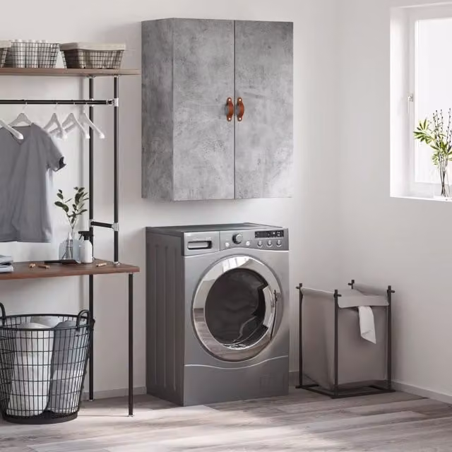 Berkfield Home Wall Mounted Cabinet in Grey, W: 69.5 cm, D: 34 cm, H: 90 cm – 1