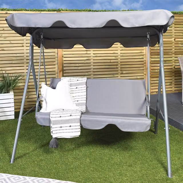 Outdoor Essentials Alicante Two Seater Swing with Sun Canopy in Grey