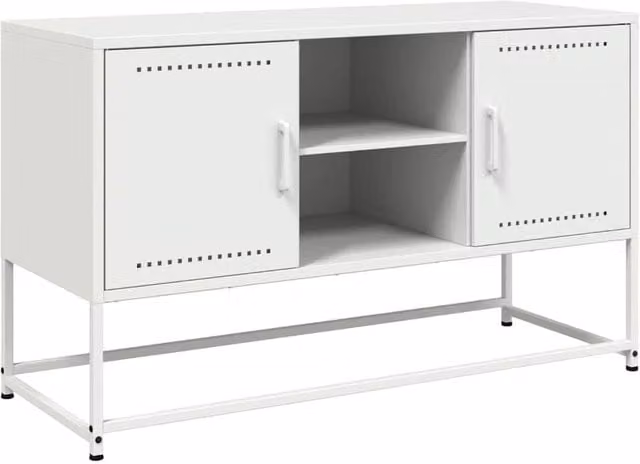 Berkfield Home Industrial White Steel TV Cabinet, W: 100.5 cm, D: 39 cm, H: 60.5 cm – 1