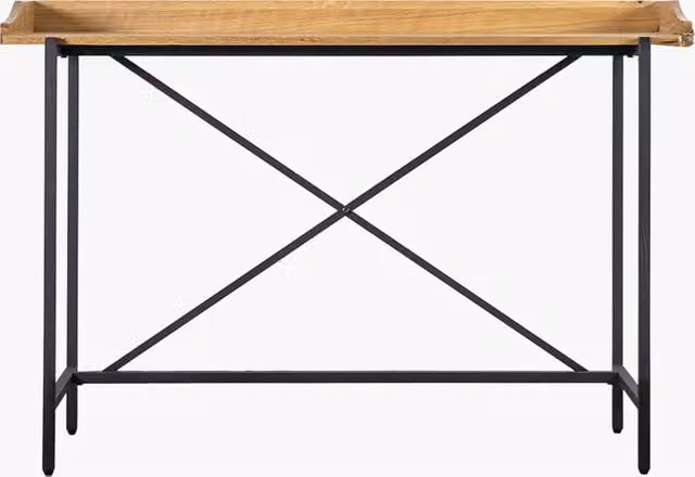 Perch & Parrow Refreshen-up Modern Oak Writing Desk with Black and Brown Metal X-Frame