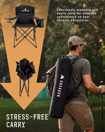 Voyager 2 Pack Folding Camping Chairs with Cooler Bag in Black – 4