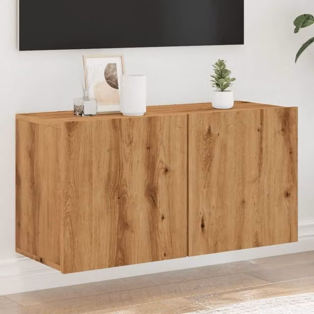 Berkfield Home Wall-mounted Artisan Oak TV Cabinet in Brown, W/D/H: 80 x 30 x 41 cm – 1