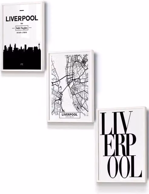 ARTZE Liverpool Skyline Street Map Framed Wall Art, White, W: 33 cm, H: 45 cm, D: 20 mm