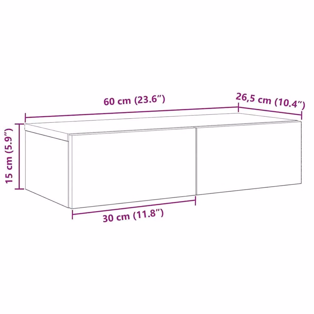 Berkfield Home Wall Mounted Shelf with Drawers in Black, W: 60 cm, D: 26.5 cm, H: 15 cm – 6